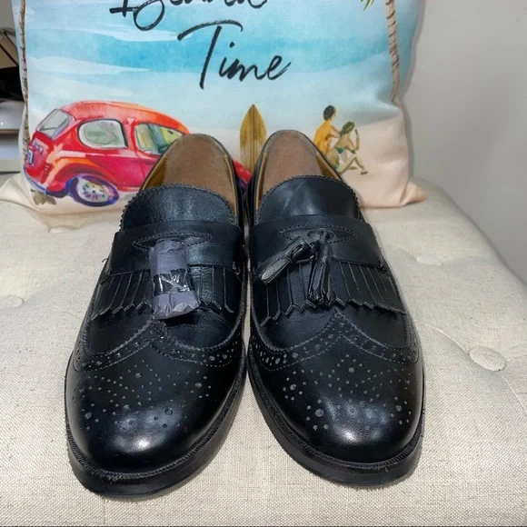 ASOS NWOB! Fringe/Tassel Dress Loafers In Black Polished Leather Shoes - Picture 5 of 12